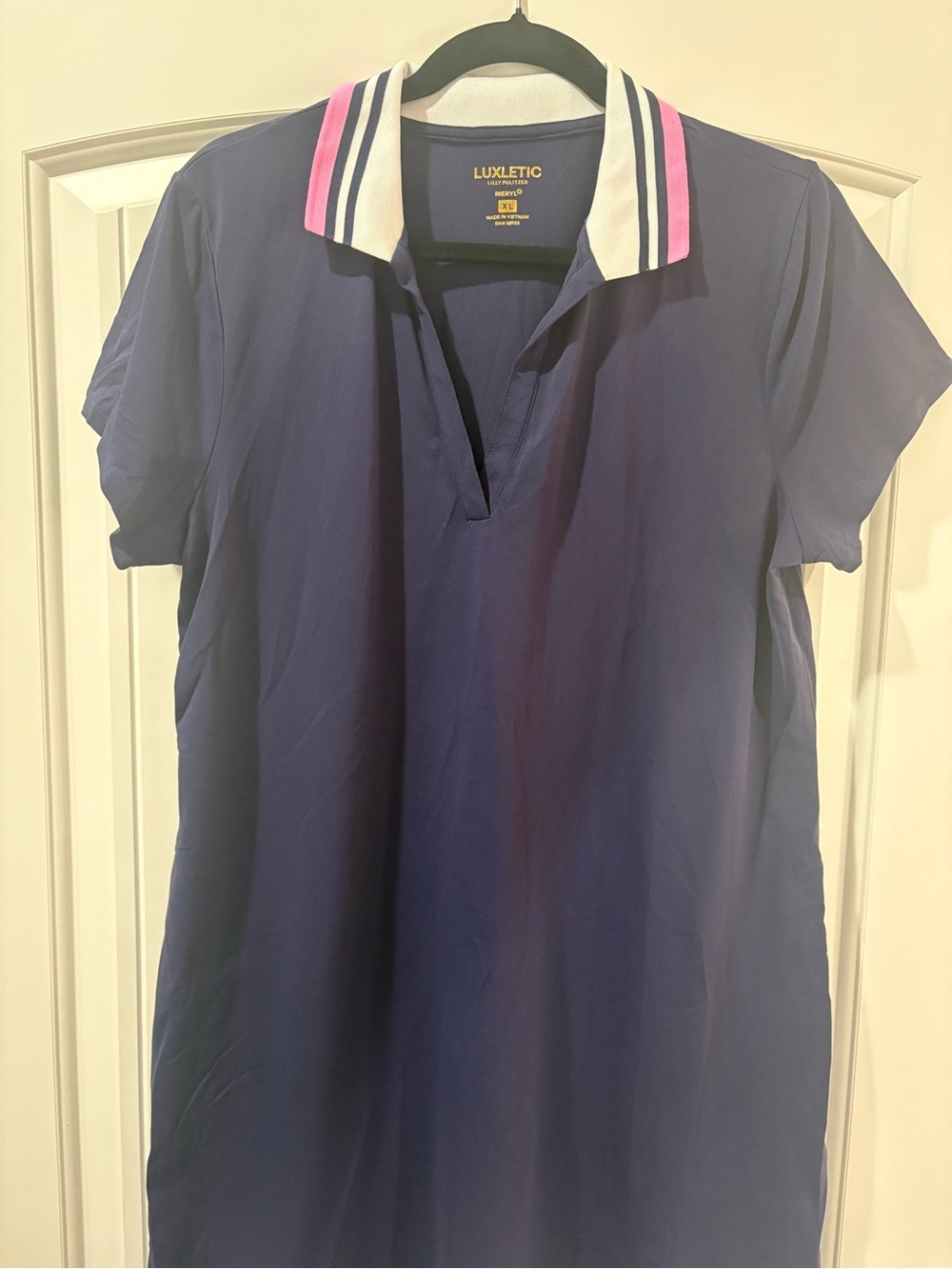 Lilly Pulitzer Navy Polo Dress with Pink-Trim Collar